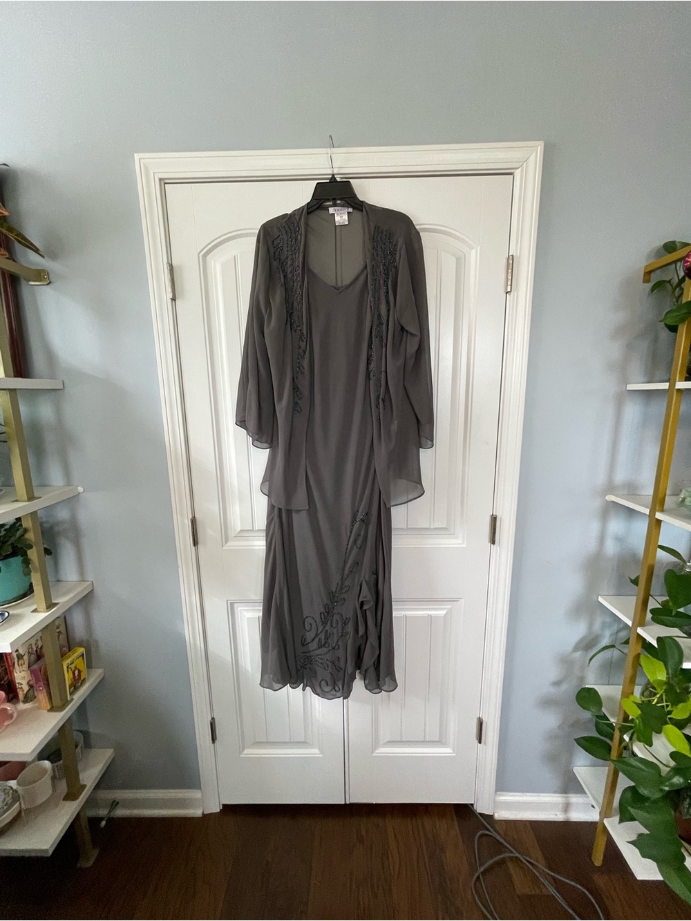 Roamans Gray Embroidered Chiffon Evening Dress with Jacket 16W